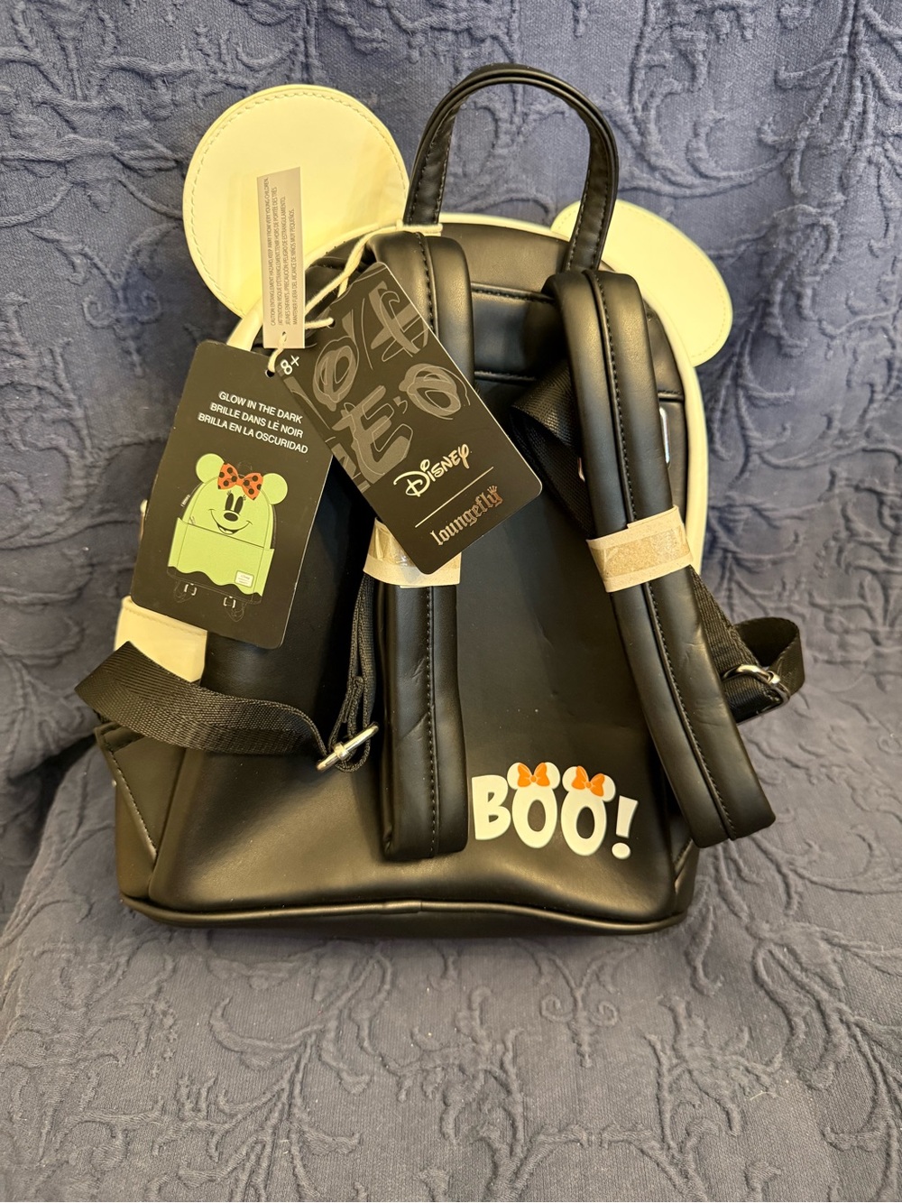 LOUNGEFLY Disney Kids White Minnie Mouse Backpack with Orange Polka Dot Bow - Picture 4 of 10